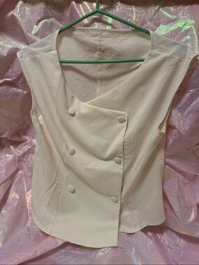 Sleeveless Cream Double-Breasted Women’s Top
